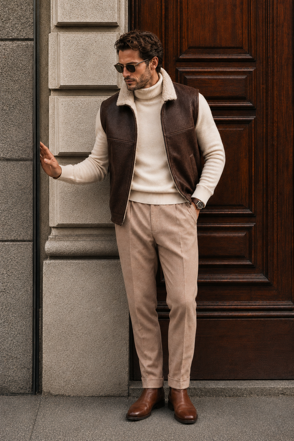 Carter Shearling Gilet - Brown