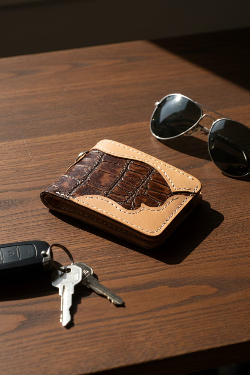Crocodile embossed Bifold Leather Wallet