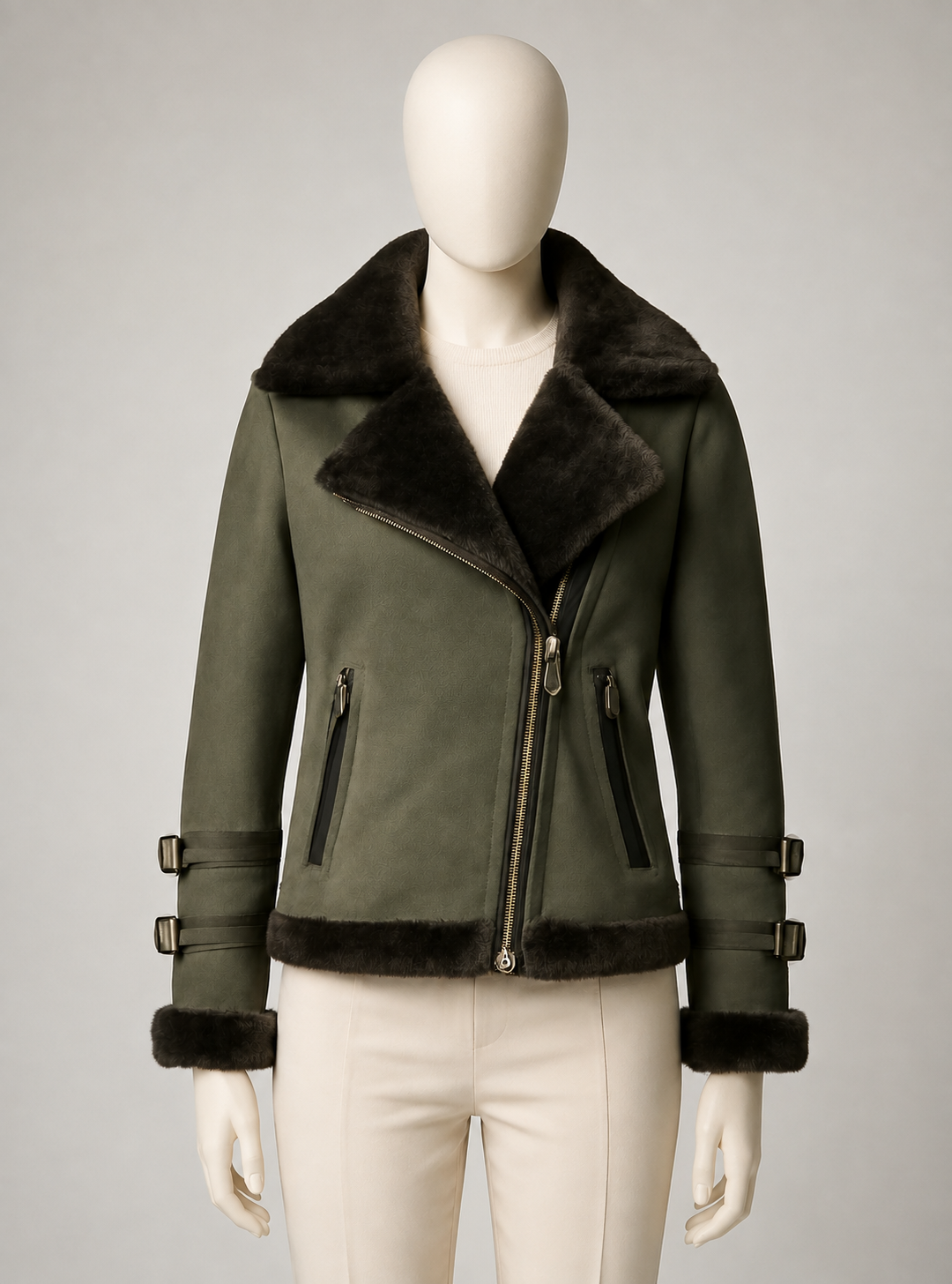 Abeline Shearling Jacket - Olive Green - Abeline1