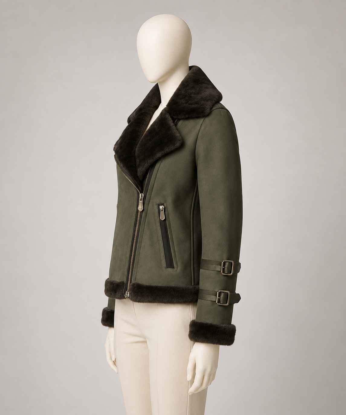 Abeline Shearling Jacket - Olive Green - Abeline3