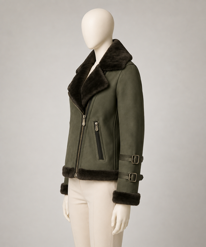 Abeline Shearling Jacket - Olive Green - Abeline3