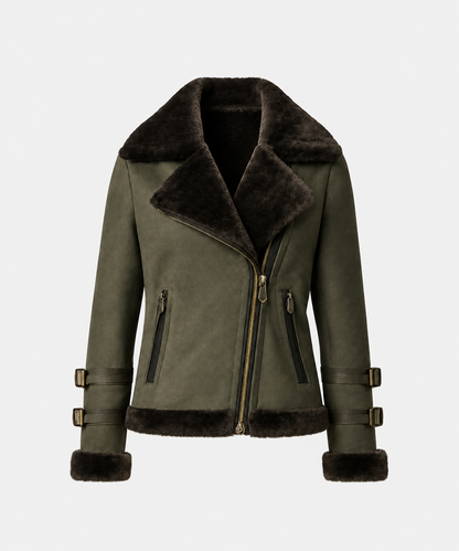 Abeline Shearling Jacket - Olive Green - Abeline4