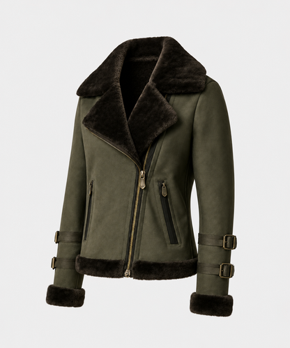 Abeline Shearling Jacket - Olive Green - Abeline6