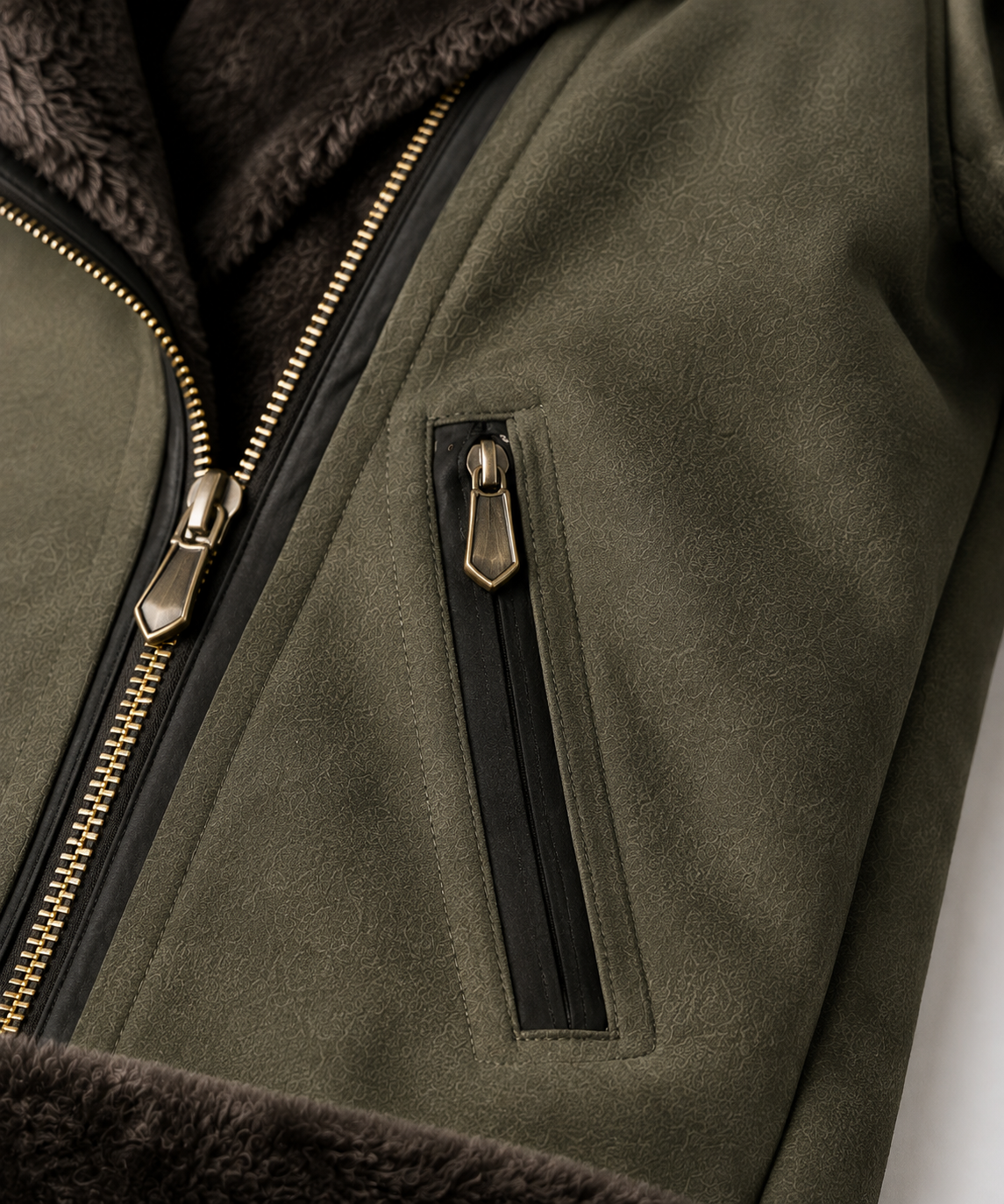 Abeline Shearling Jacket - Olive Green - Abeline8