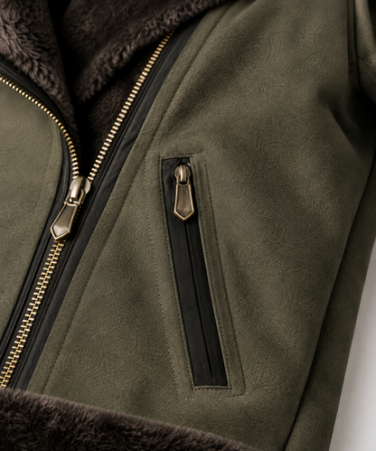 Abeline Shearling Jacket - Olive Green - Abeline8
