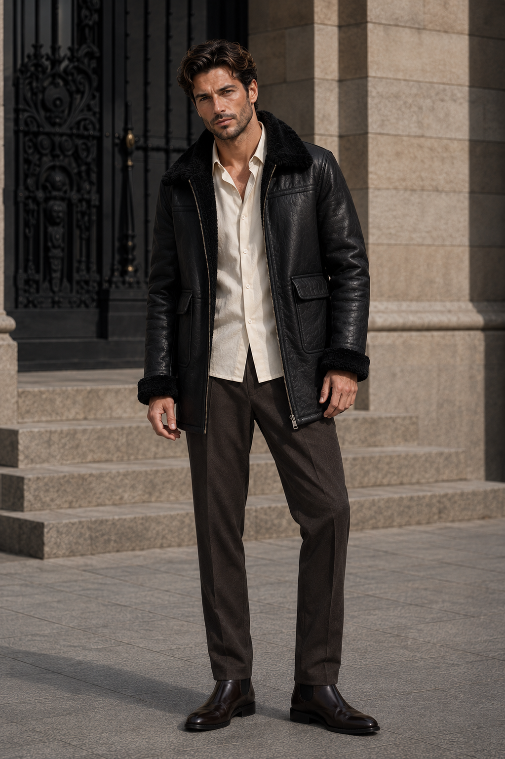 Amos Shearling Coat - Black Long