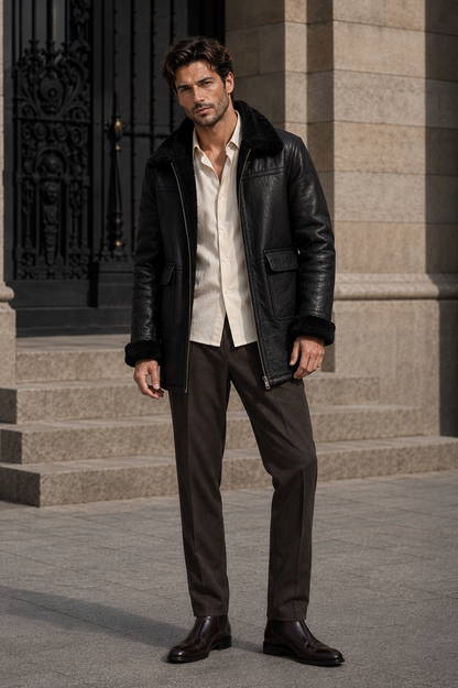 Amos Shearling Coat - Black Long