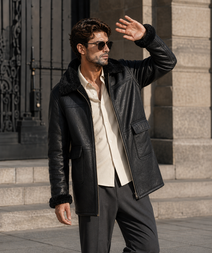 Amos Shearling Coat - Black Long