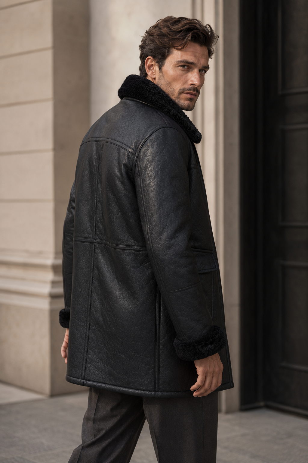 Amos Shearling Coat - Black Long