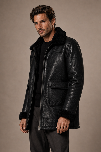 Amos Shearling Coat - Black Long