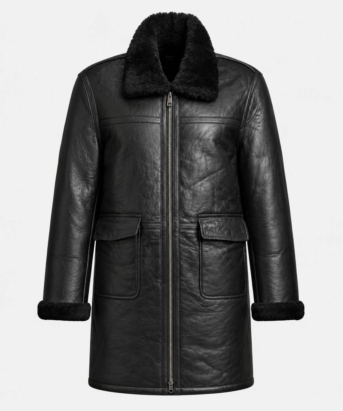 Amos Shearling Coat - Black Long