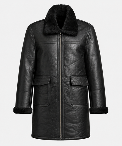 Amos Shearling Coat - Black Long