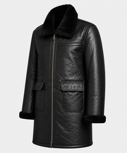 Amos Shearling Coat - Black Long