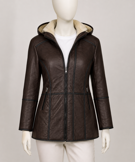 Andie Shearling Coat - Dark Espresso Brown - Andie1