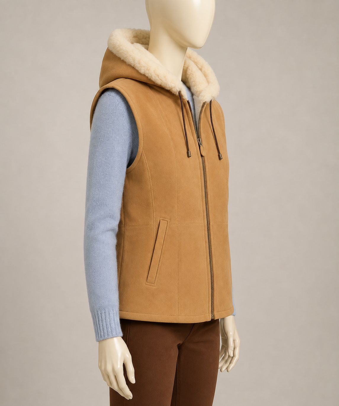 Aubrey Shearling Gilet - Camel Tan - Aubrey3