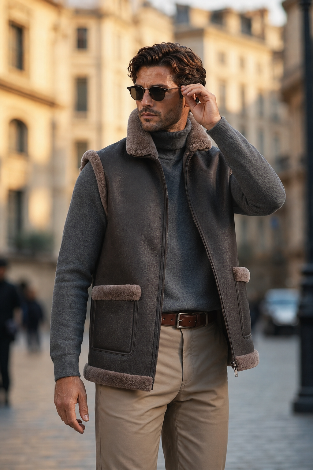 Austin Shearling Gilet - Old Black