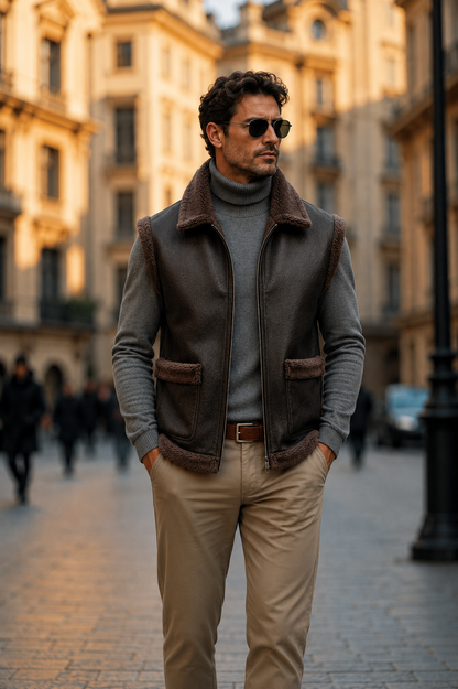 Austin Shearling Gilet - Old Black