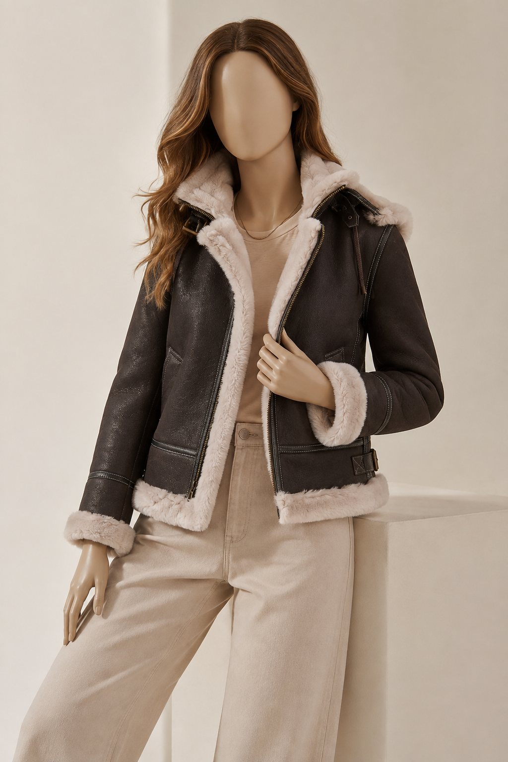 Avery Shearling Jacket - Dark Chocolate Brown - AveryBrown1