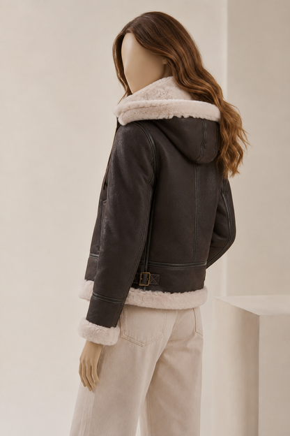 Avery Shearling Jacket - Dark Chocolate Brown - AveryBrown2