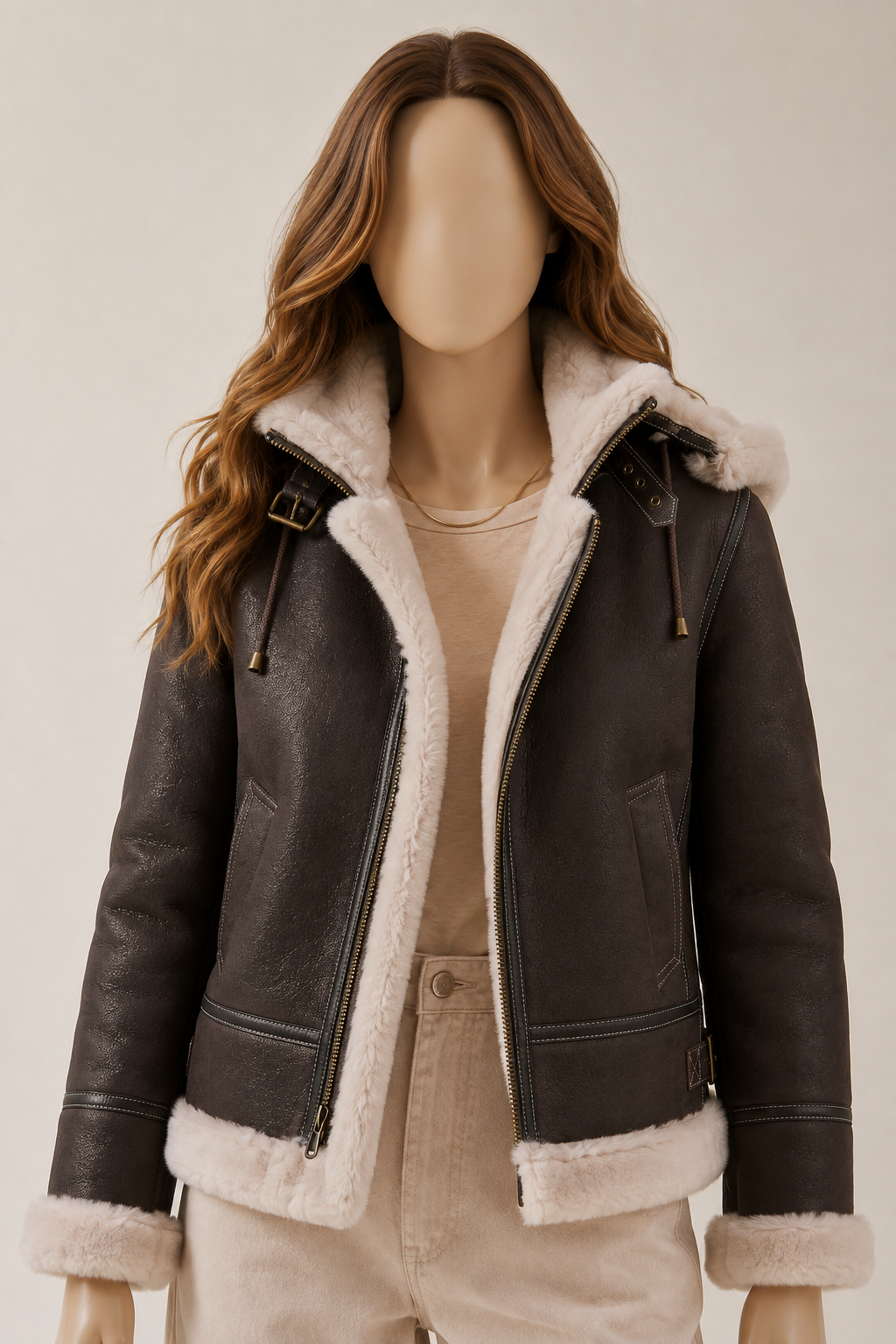 Avery Shearling Jacket - Dark Chocolate Brown - AveryBrown3