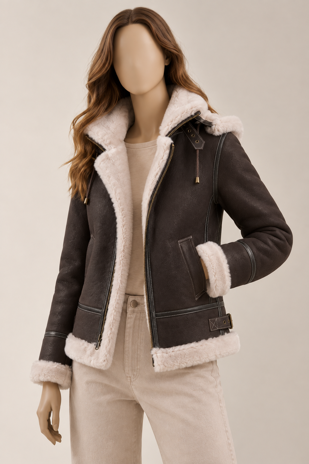Avery Shearling Jacket - Dark Chocolate Brown - AveryBrown4