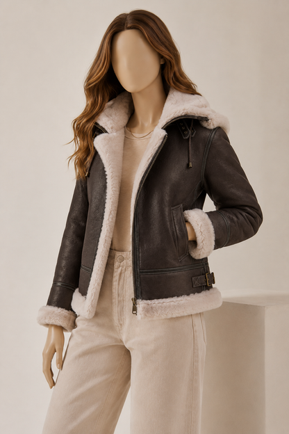 Avery Shearling Jacket - Dark Chocolate Brown - AveryBrown5