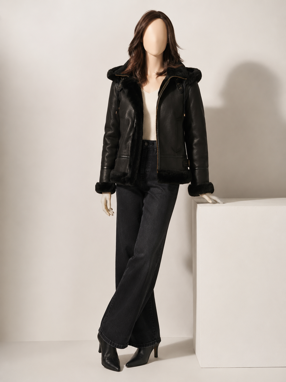 Avery Black Shearling Jacket - Averyblack1