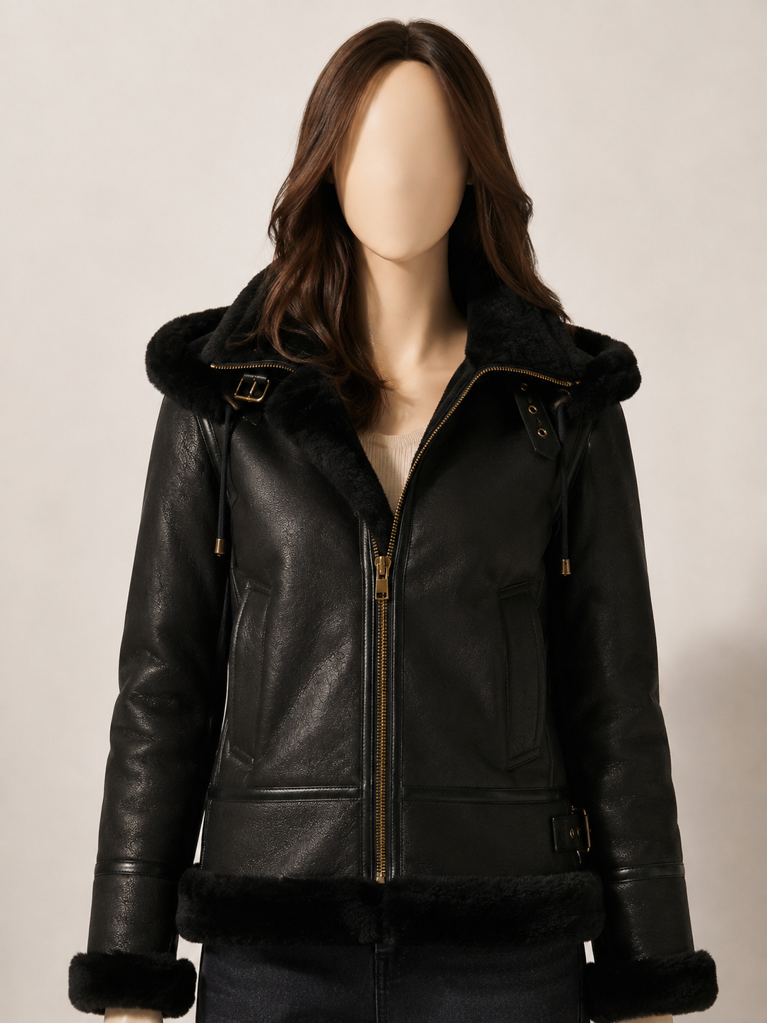 Avery Black Shearling Jacket - Averyblack3