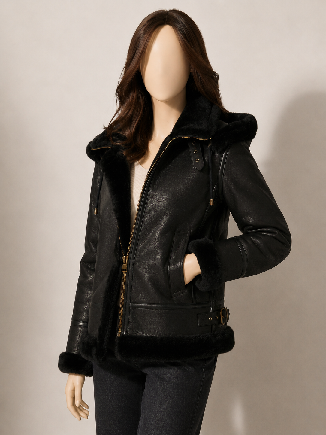 Avery Black Shearling Jacket - Averyblack4