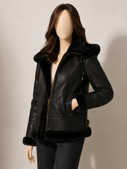 Avery Black Shearling Jacket - Averyblack4