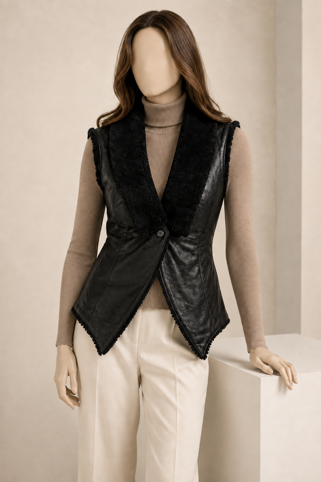 Bella Shearling Gilet - Black - Bella1