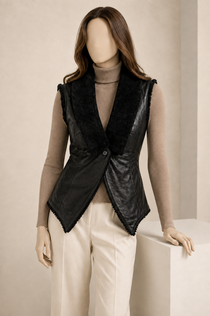 Bella Shearling Gilet - Black - Bella1
