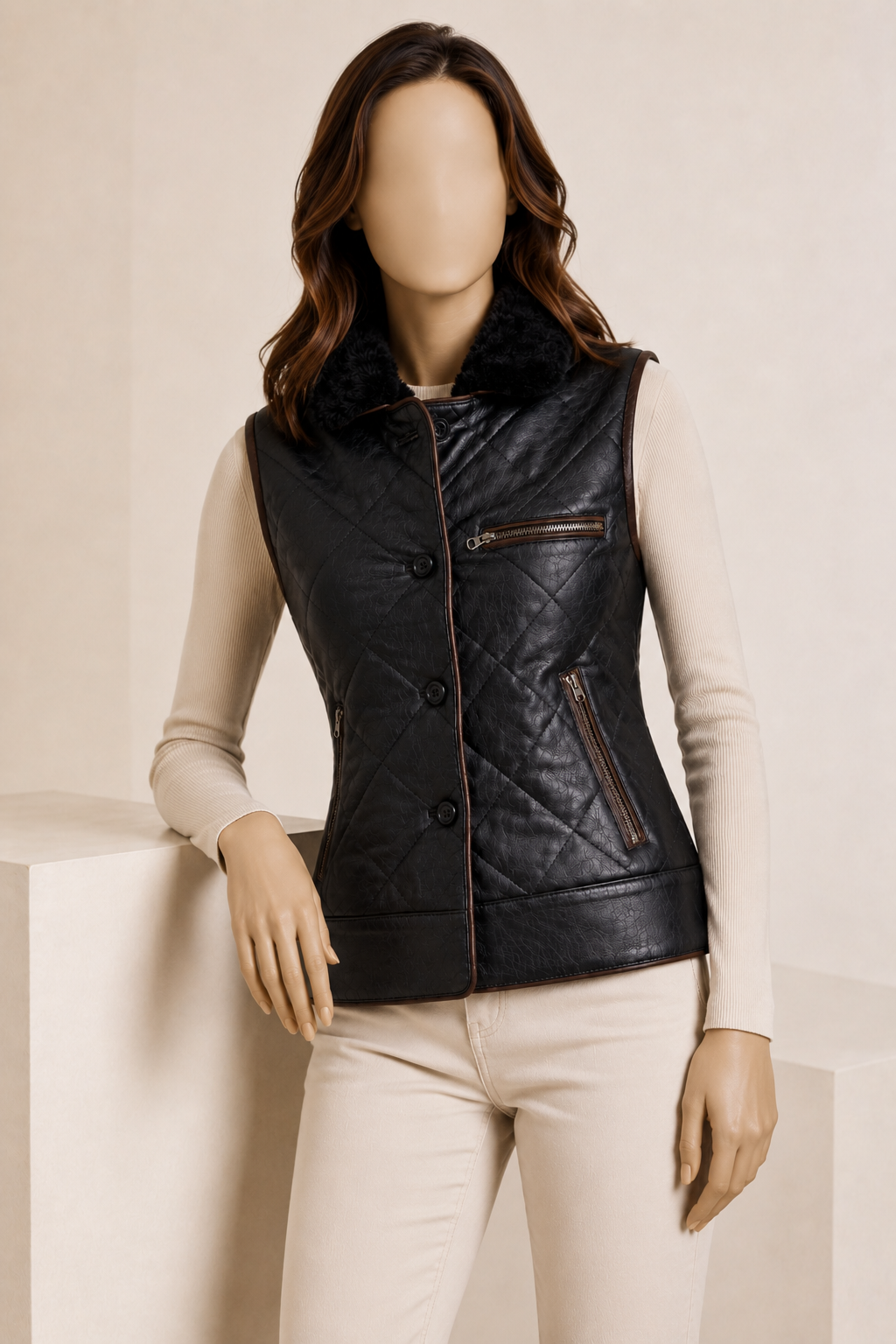 Blake Shearling Gilet - Black - Blake1