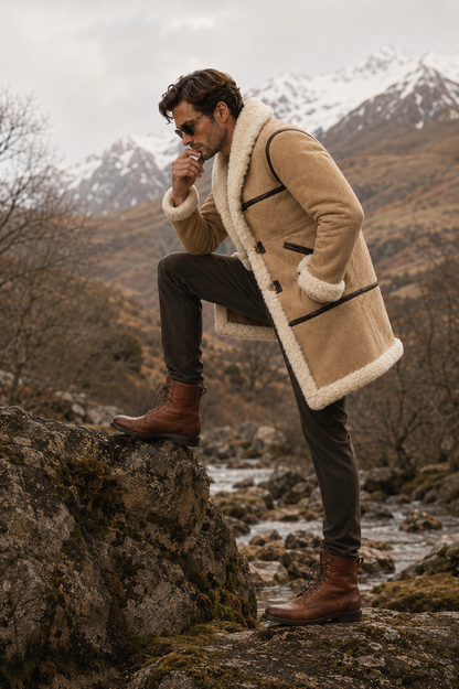 Bronson Shearling Coat - Beige Cream