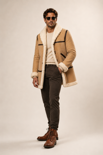 Bronson Shearling Coat - Beige Cream
