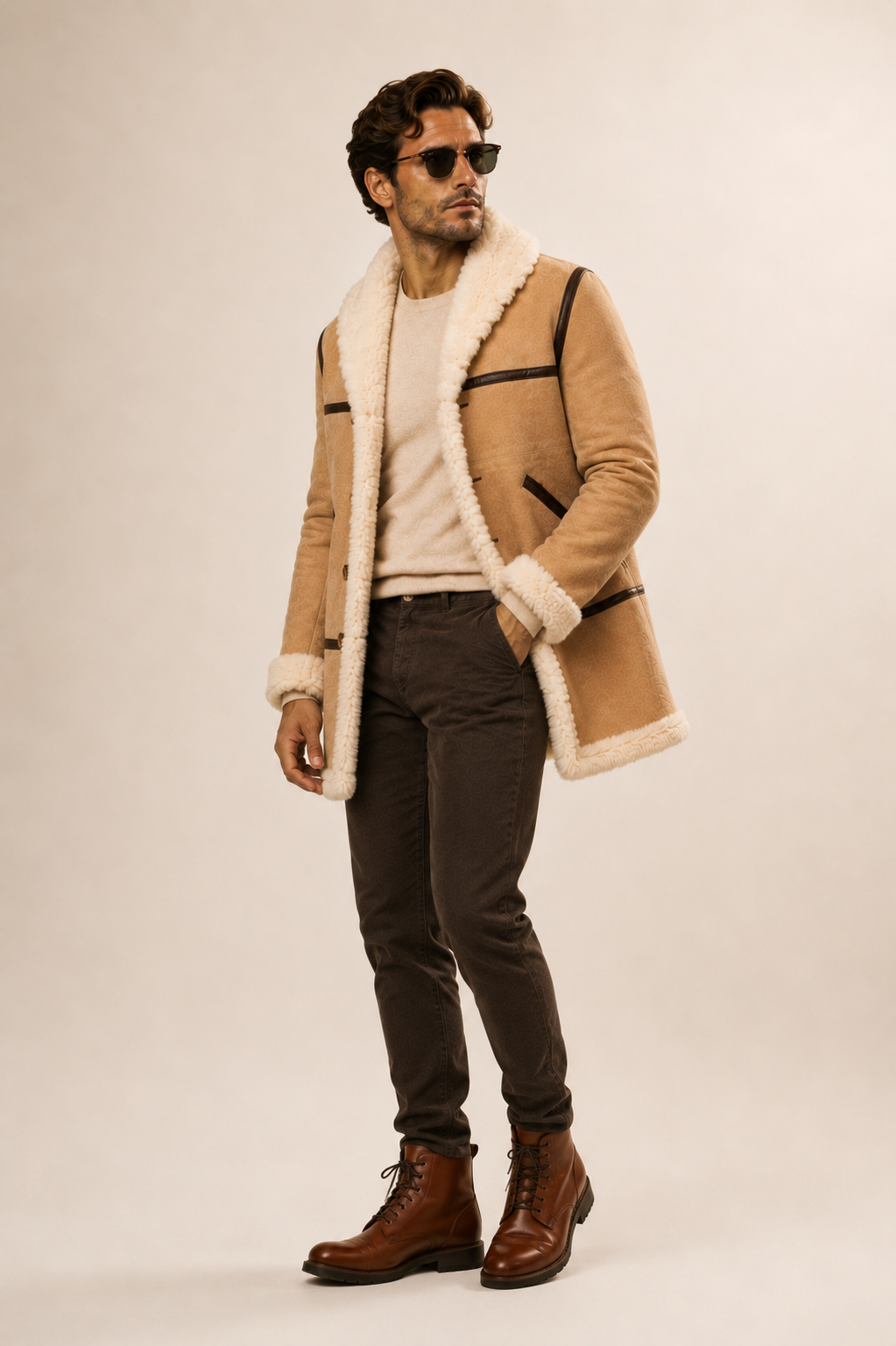 Bronson Shearling Coat - Beige Cream