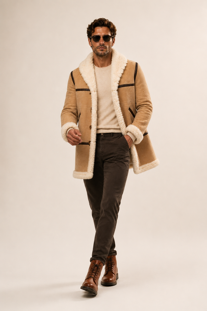 Bronson Shearling Coat - Beige Cream
