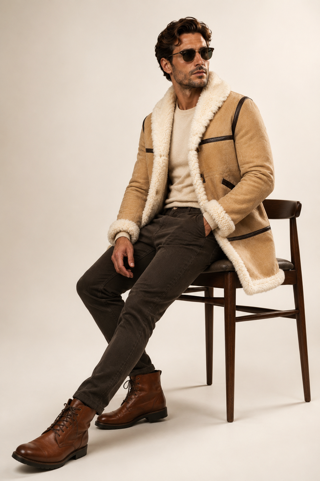 Bronson Shearling Coat - Beige Cream