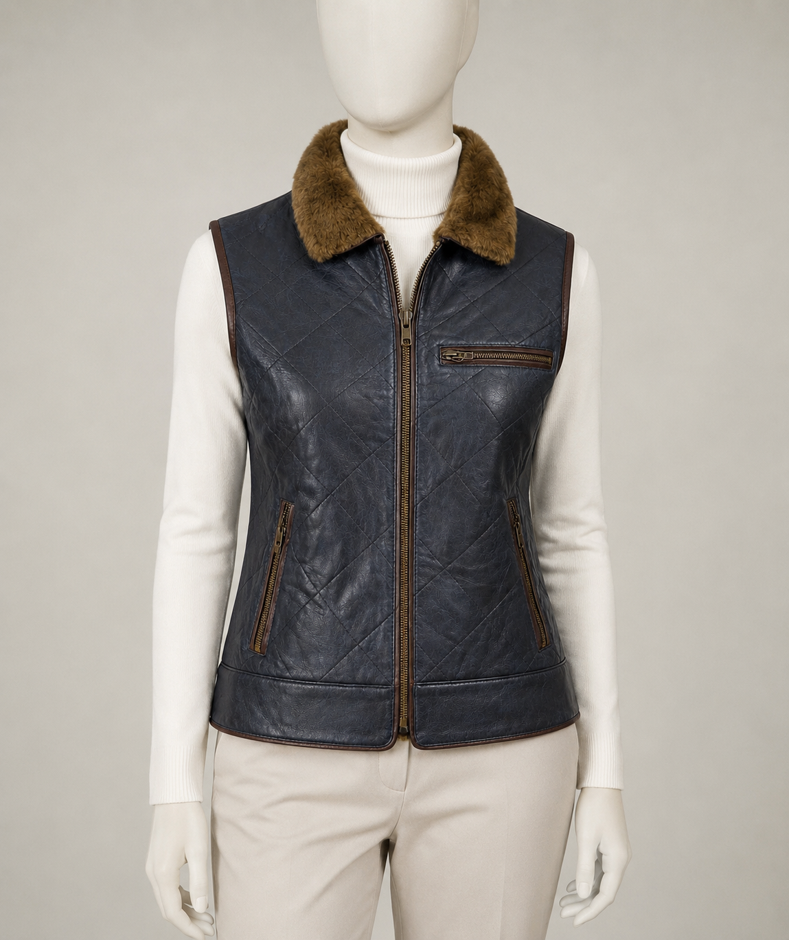 Brooke Shearling Gilet - Deep Navy Blue - Brooke1