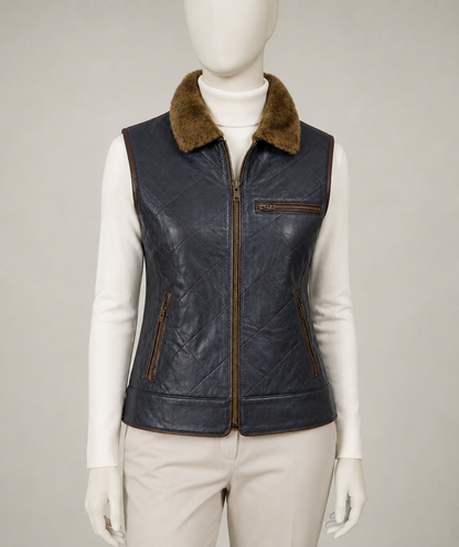 Brooke Shearling Gilet - Deep Navy Blue - Brooke1