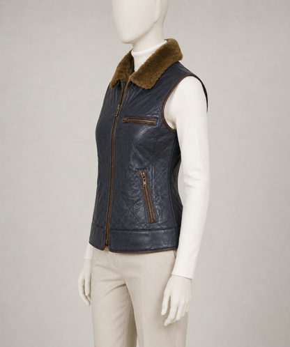 Brooke Shearling Gilet - Deep Navy Blue - Brooke3