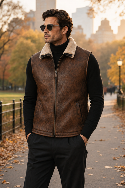 Brooks Shearling Gilet - Tan Brown