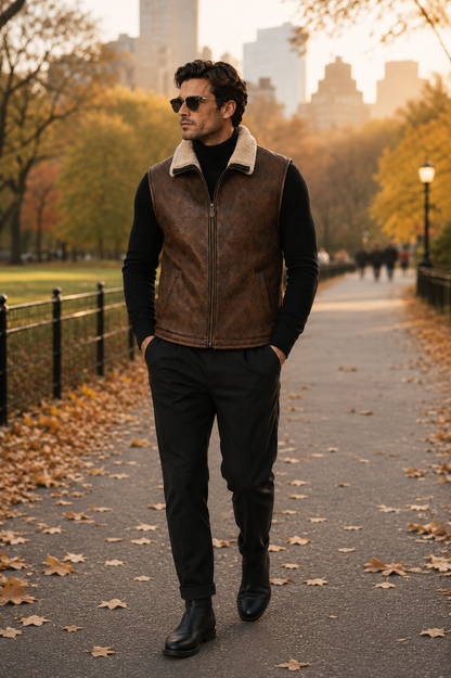 Brooks Shearling Gilet - Tan Brown