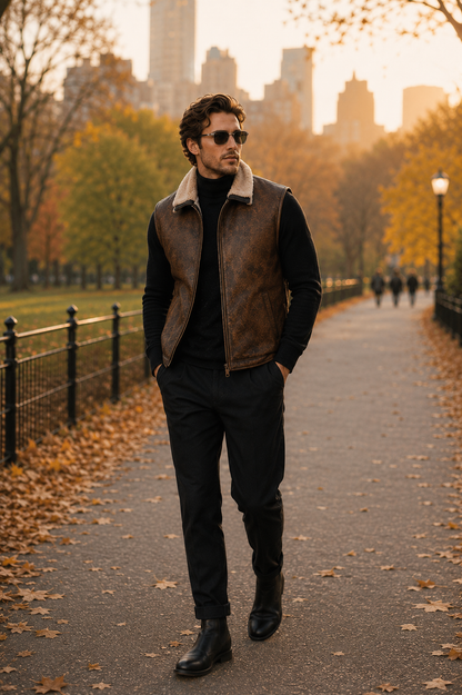Brooks Shearling Gilet - Tan Brown