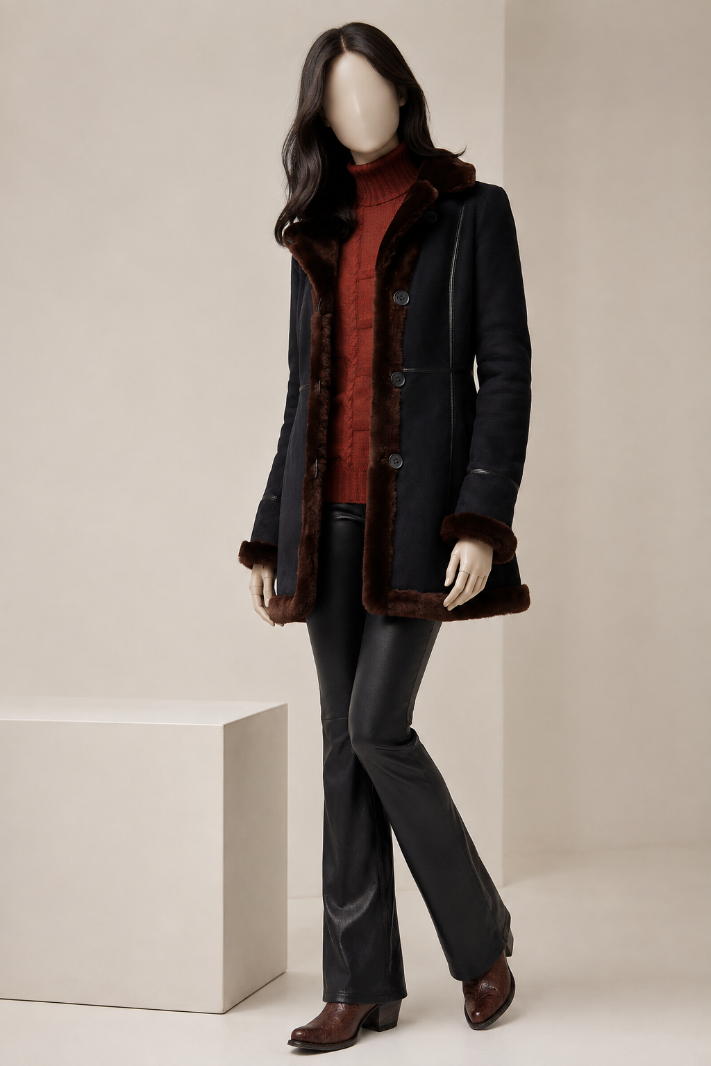 Cadence Shearling Coat - Midnight Black - Cadence1