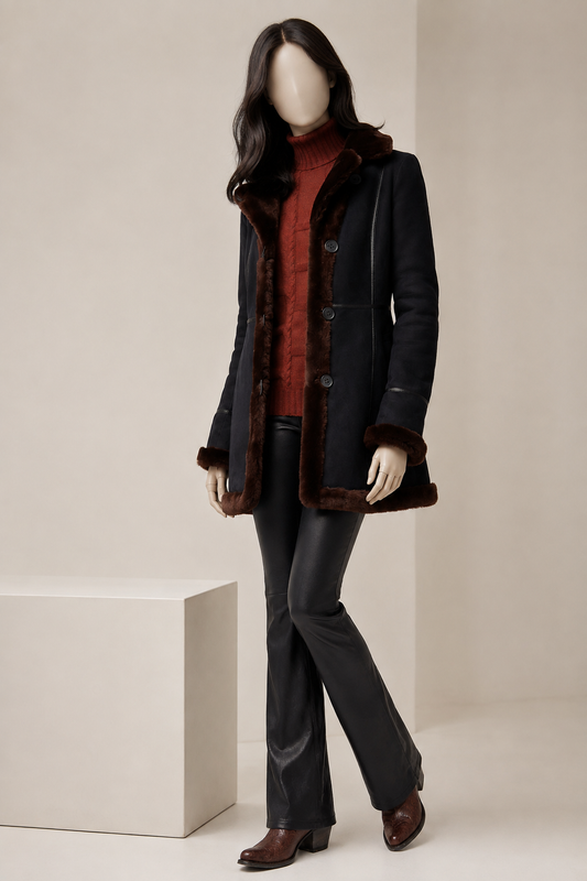 Cadence Shearling Coat - Midnight Black - Cadence1