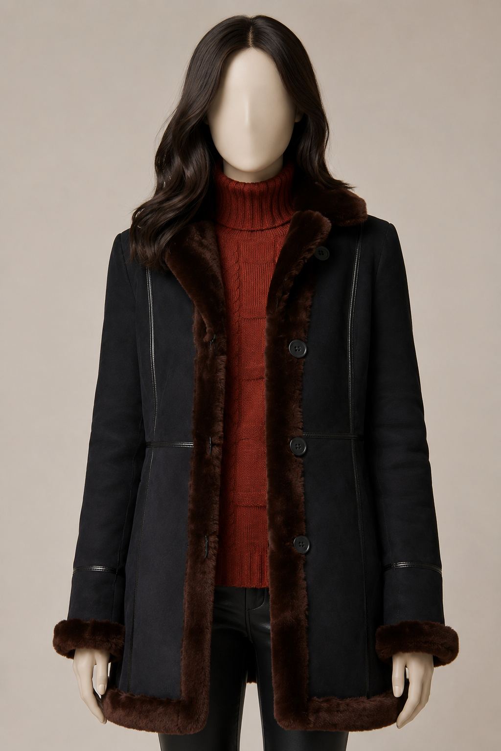 Cadence Shearling Coat - Midnight Black - Cadence3