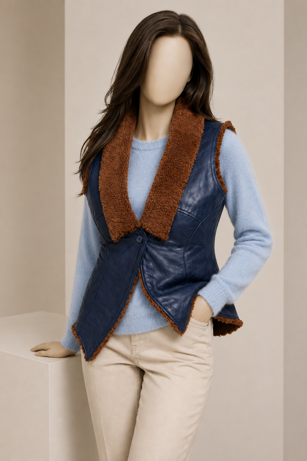 Camden Shearling Gilet - Midnight Blue - Camden2