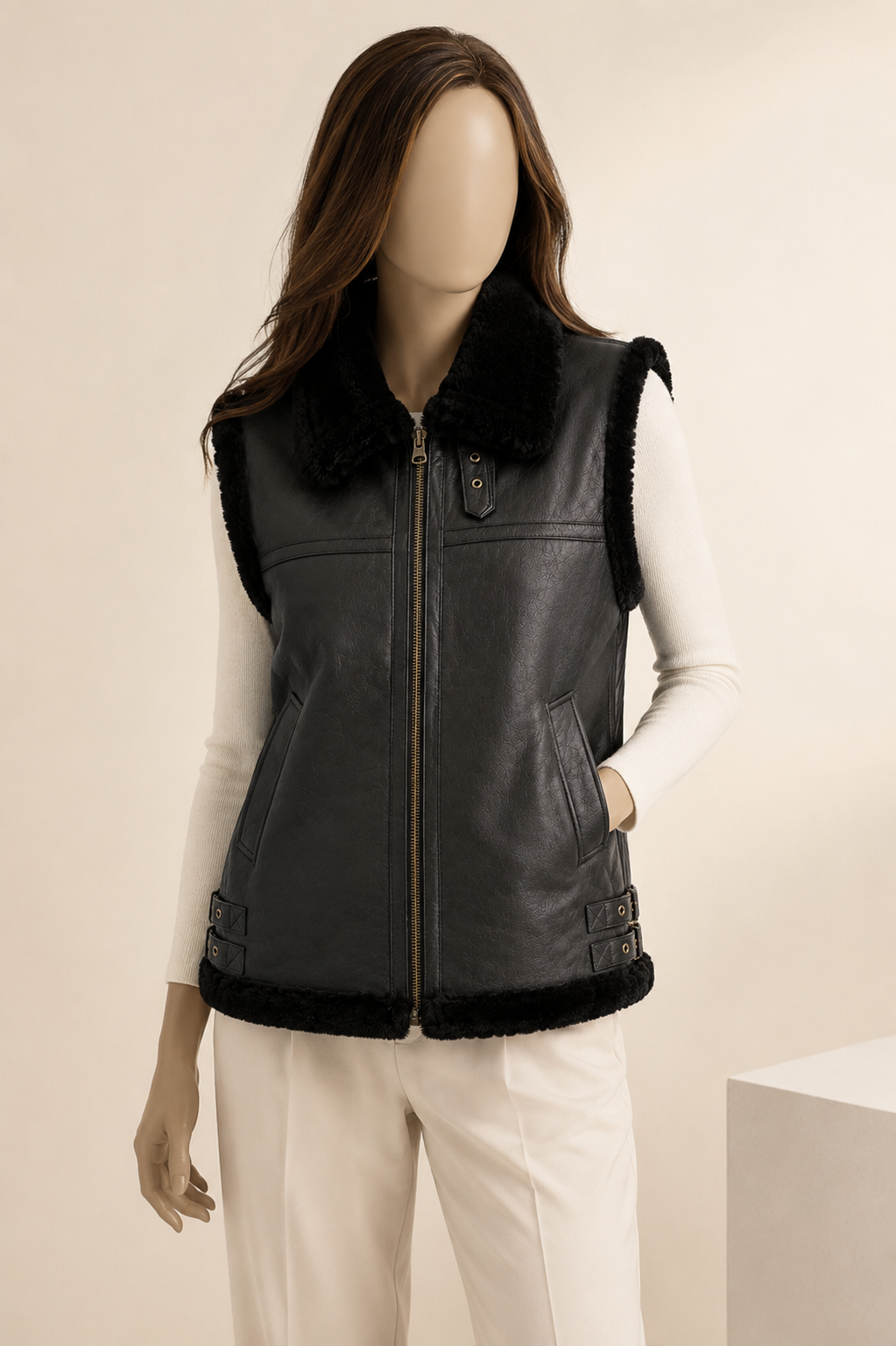 Camile Shearling Gilet - Black - Camile1