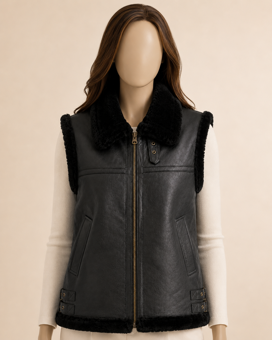 Camile Shearling Gilet - Black - Camile3